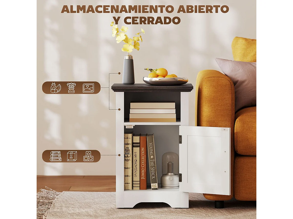 Pack de 2 mesitas de noche Remo Homcom con puerta y compartimento blanco/marrón 60x40x35 cm