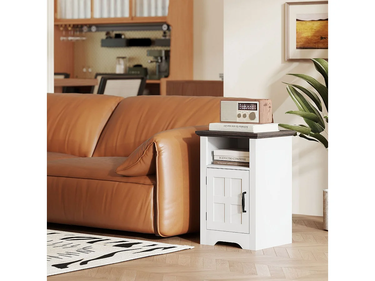 Pack de 2 mesitas de noche Remo Homcom con puerta y compartimento blanco/marrón 60x40x35 cm