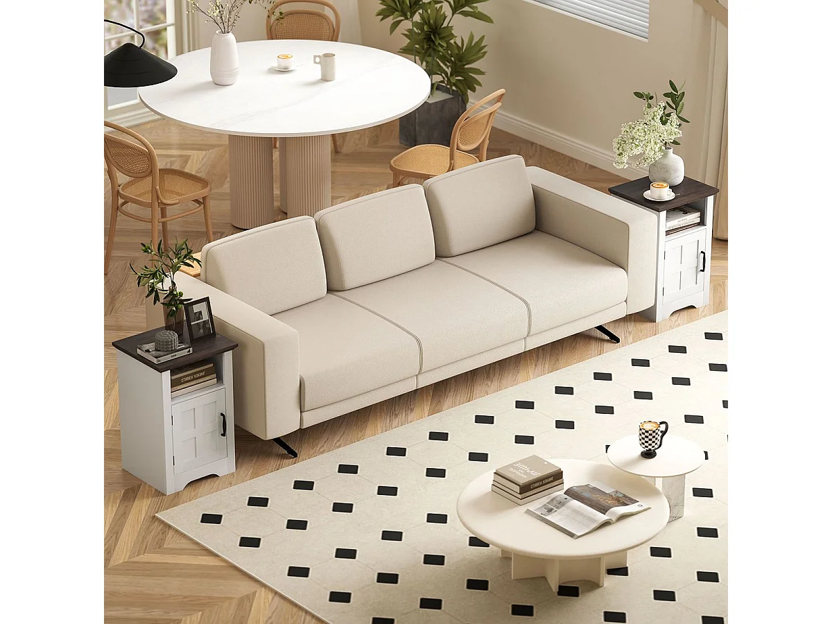 Pack de 2 mesitas de noche Remo Homcom con puerta y compartimento blanco/marrón 60x40x35 cm