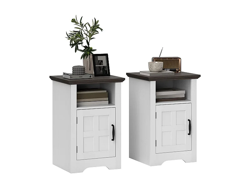 Pack de 2 mesitas de noche Remo Homcom con puerta y compartimento blanco/marrón 60x40x35 cm