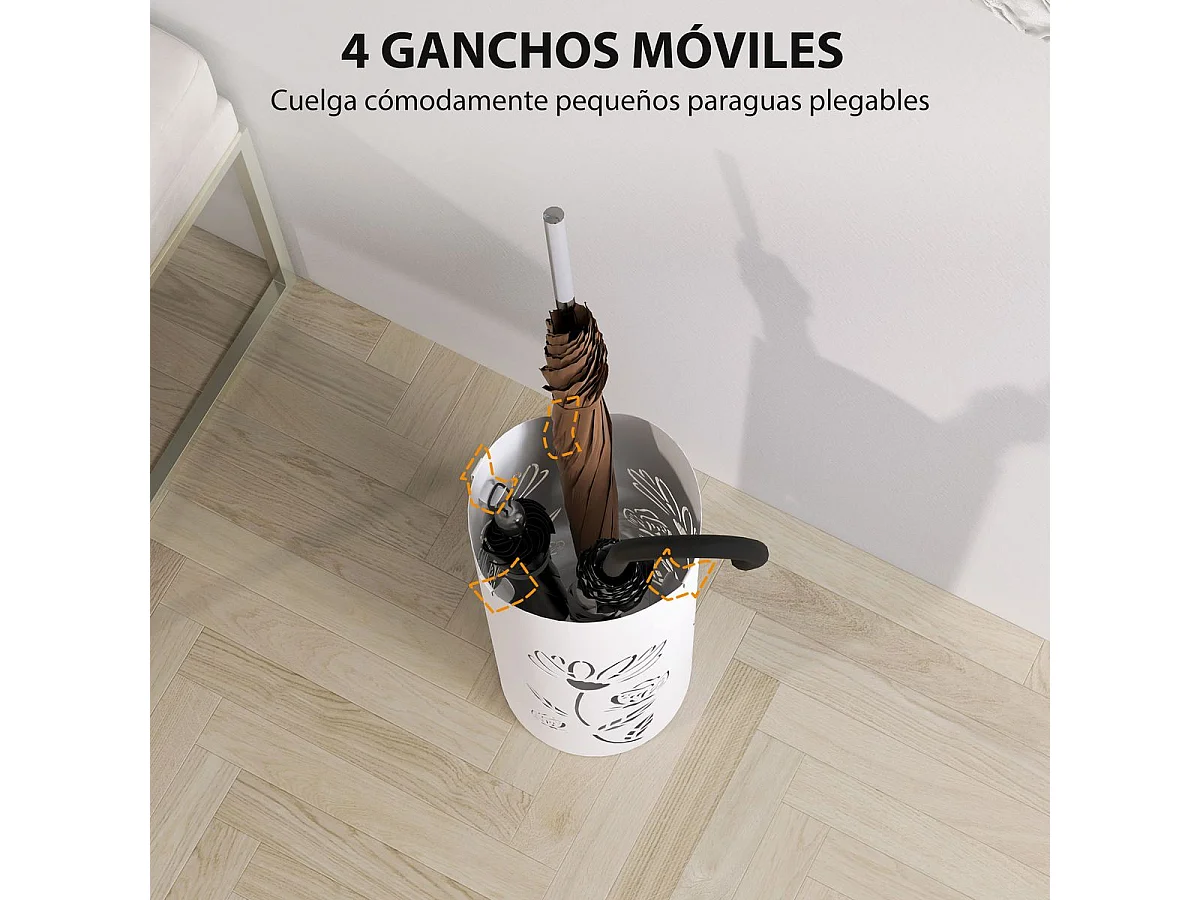 Paragüero Gisel Homcom 4 ganchos con bandeja de goteo blanco  41x17x17 cm