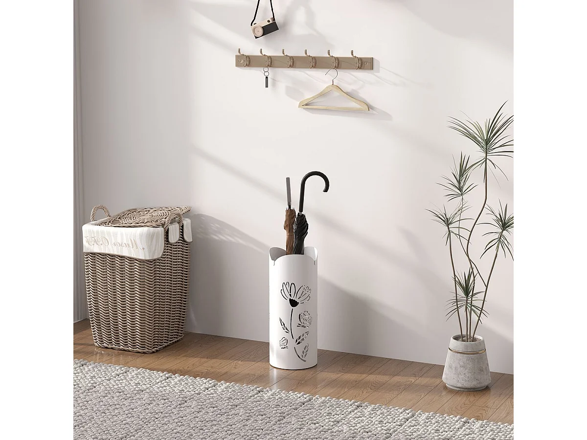 Paragüero Gisel Homcom 4 ganchos con bandeja de goteo blanco  41x17x17 cm