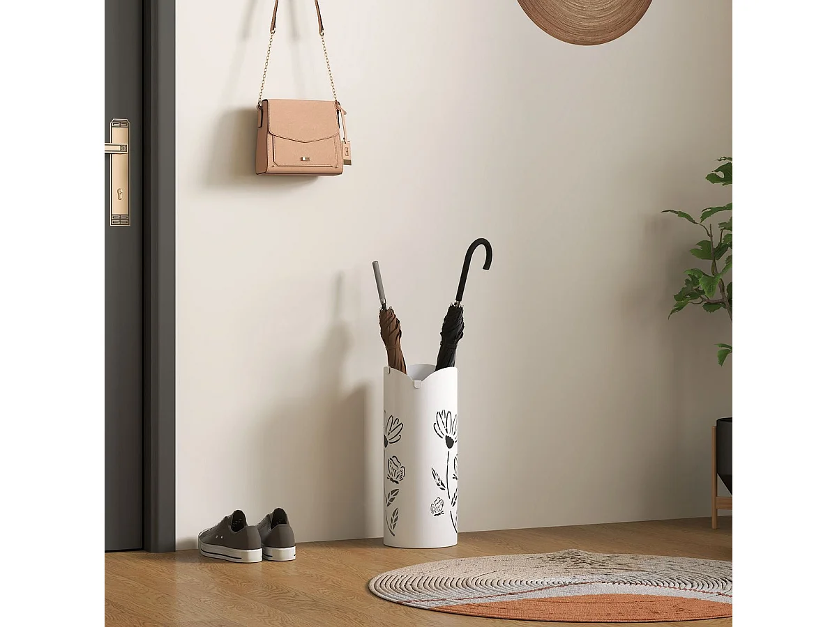 Paragüero Gisel Homcom 4 ganchos con bandeja de goteo blanco  41x17x17 cm