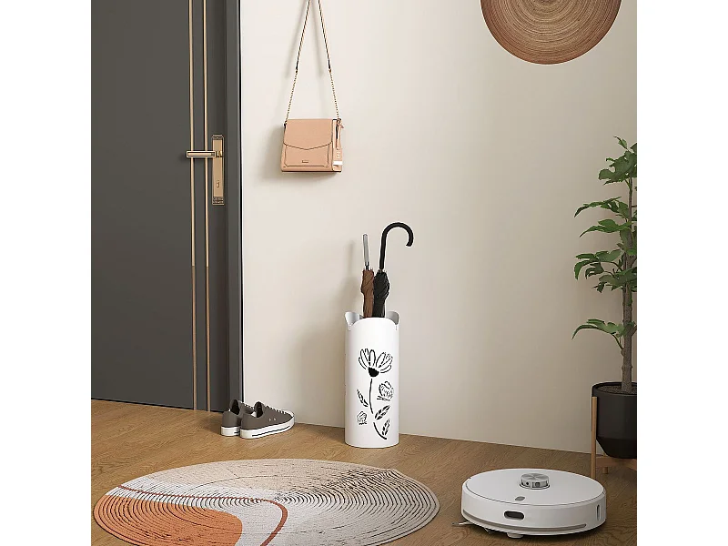 Paragüero Gisel Homcom 4 ganchos con bandeja de goteo blanco  41x17x17 cm