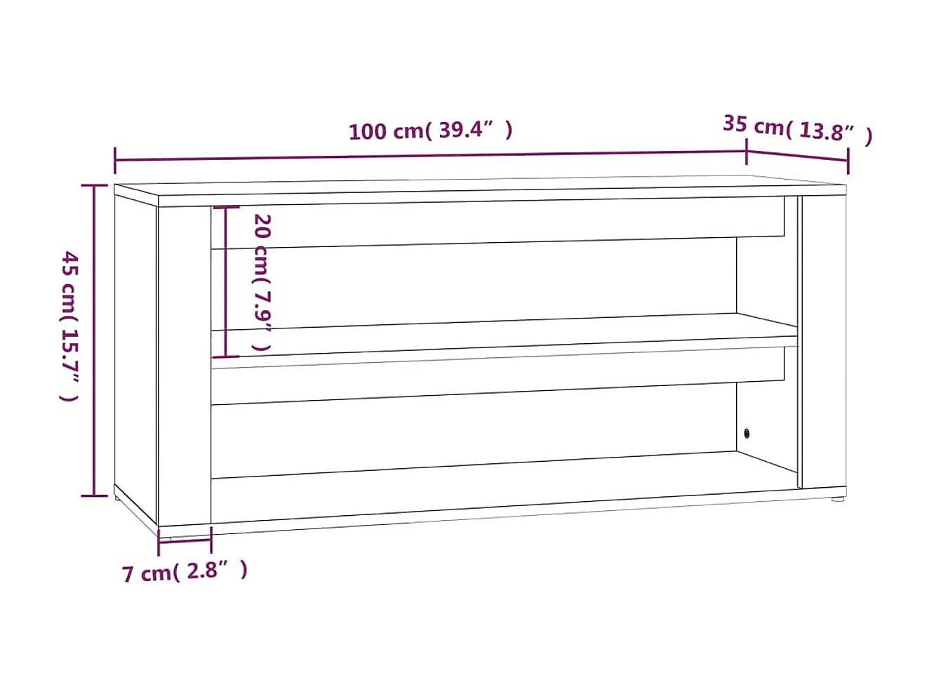 Banco zapatero Macarena 2 estantes blanco 45x100x35 cm