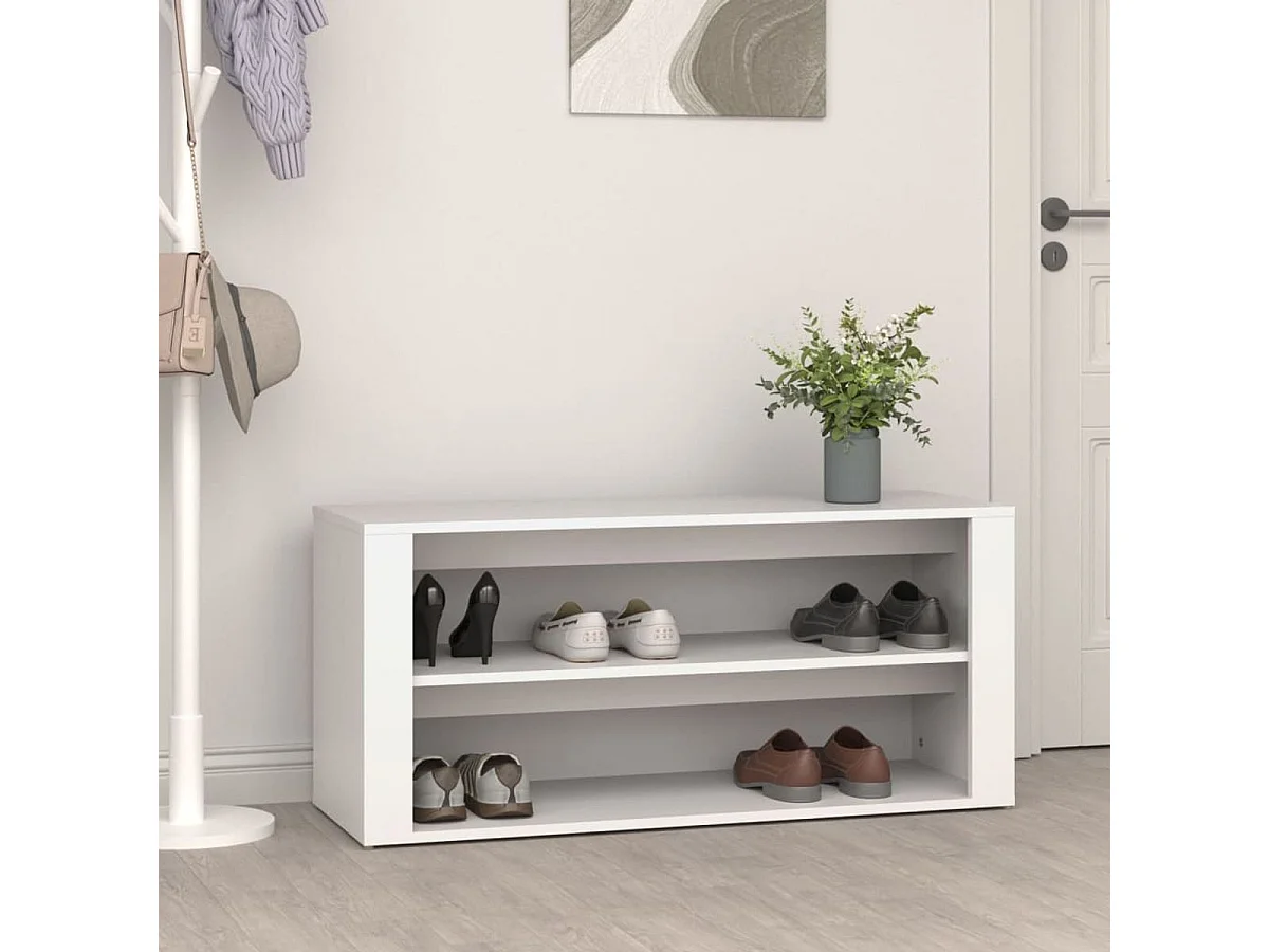 Banco zapatero Macarena 2 estantes blanco 45x100x35 cm