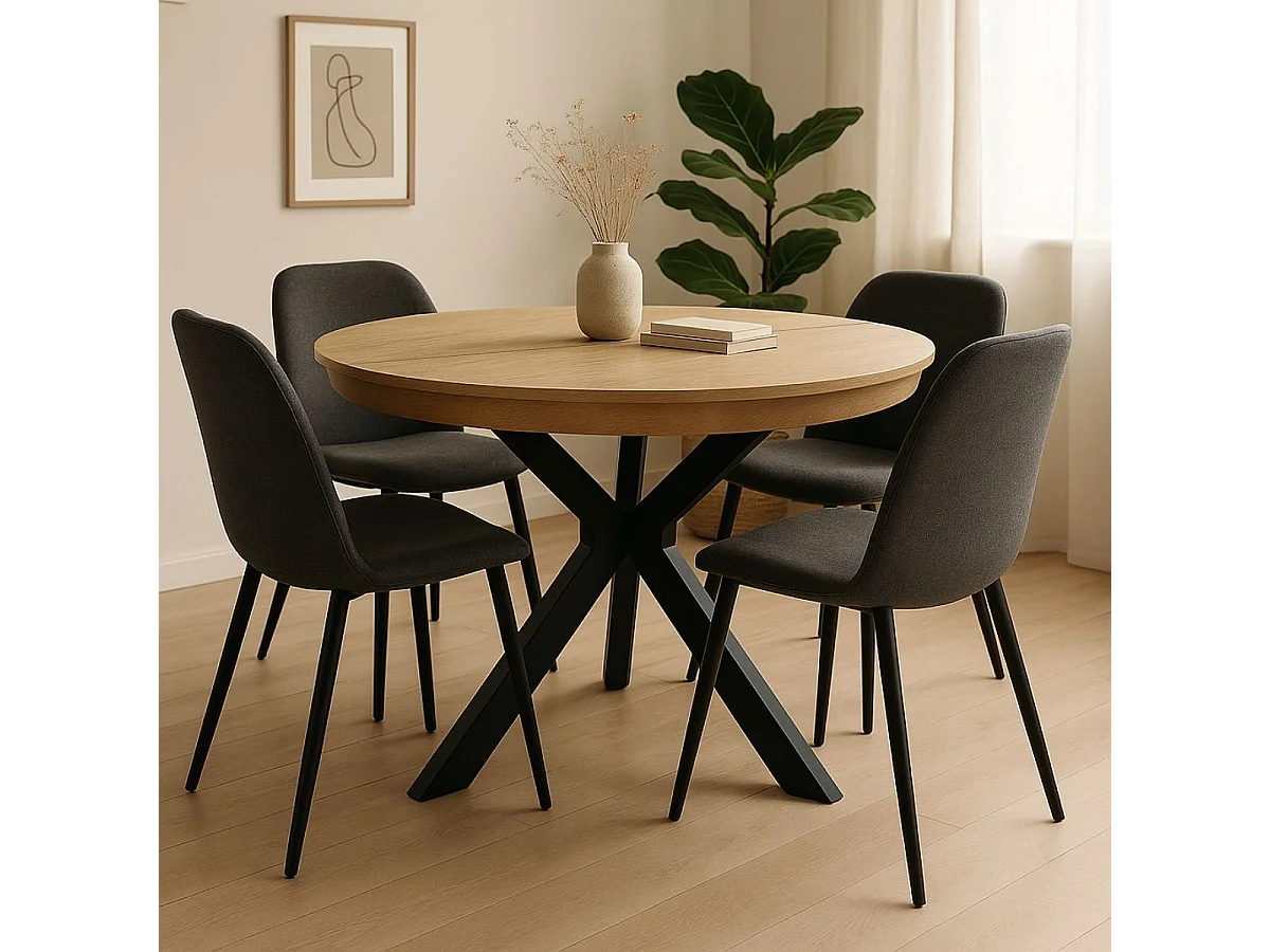 Mesa de comedor Bradley redonda extensible negro 76x130-180x130 cm Adec