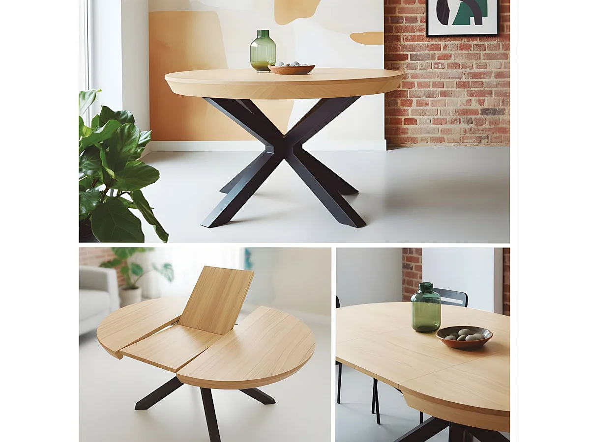 Mesa de comedor Bradley redonda extensible negro 76x130-180x130 cm Adec