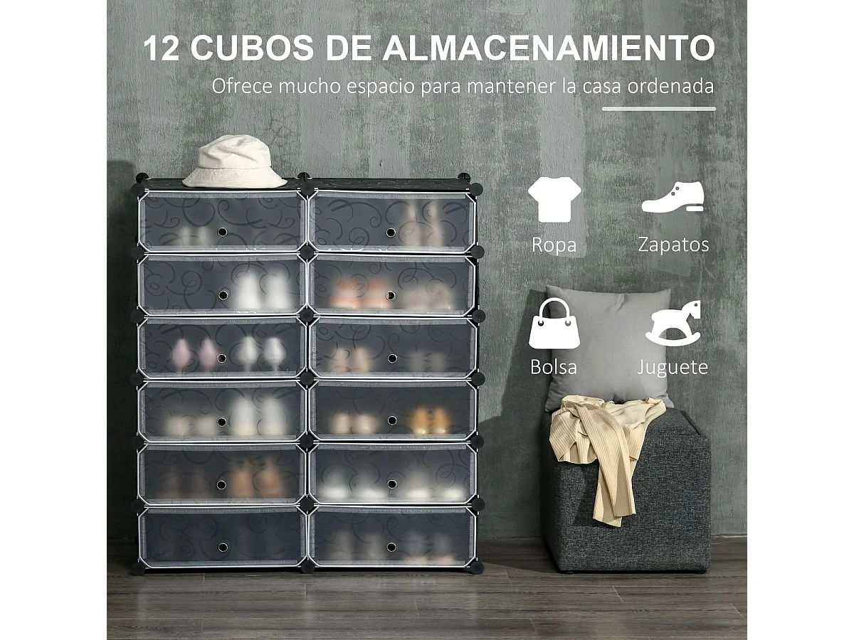 Organizador modular Génova Homcom 12 cubos personalizable blanco/negro 108x94x37 cm