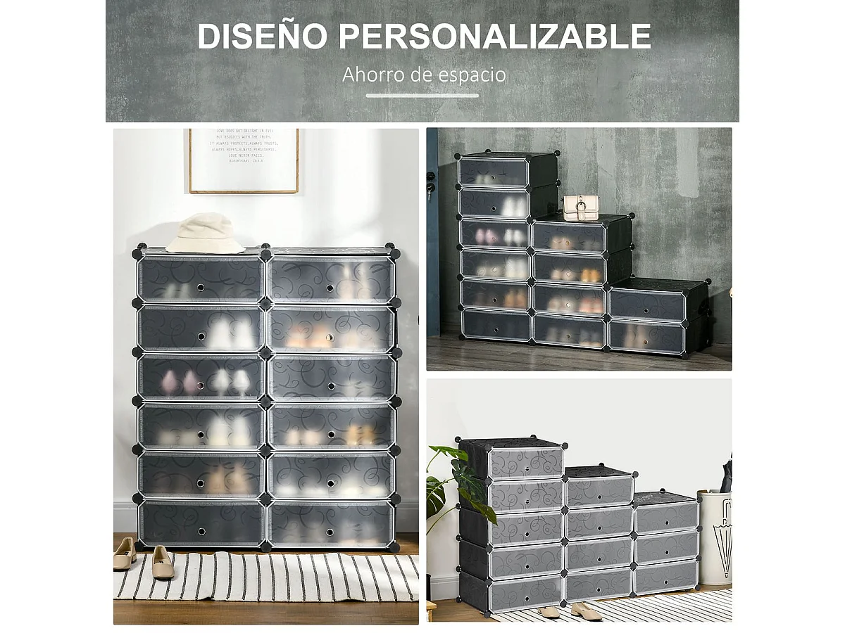 Organizador modular Génova Homcom 12 cubos personalizable blanco/negro 108x94x37 cm