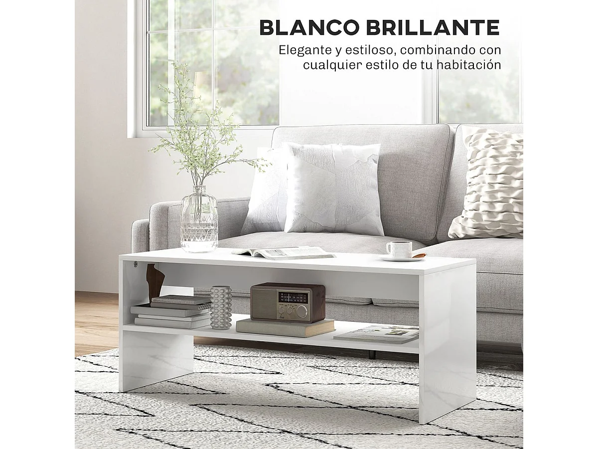 Mesa de centro Aura Homcom estante inferior blanco 41,5x100x40 cm