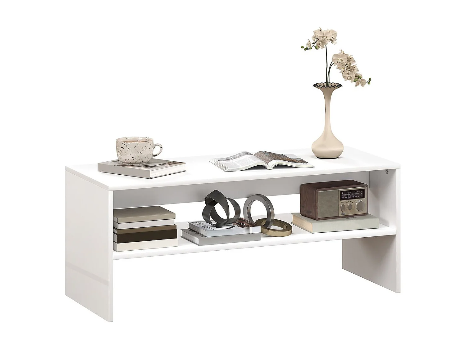 Mesa de centro Aura Homcom estante inferior blanco 41,5x100x40 cm