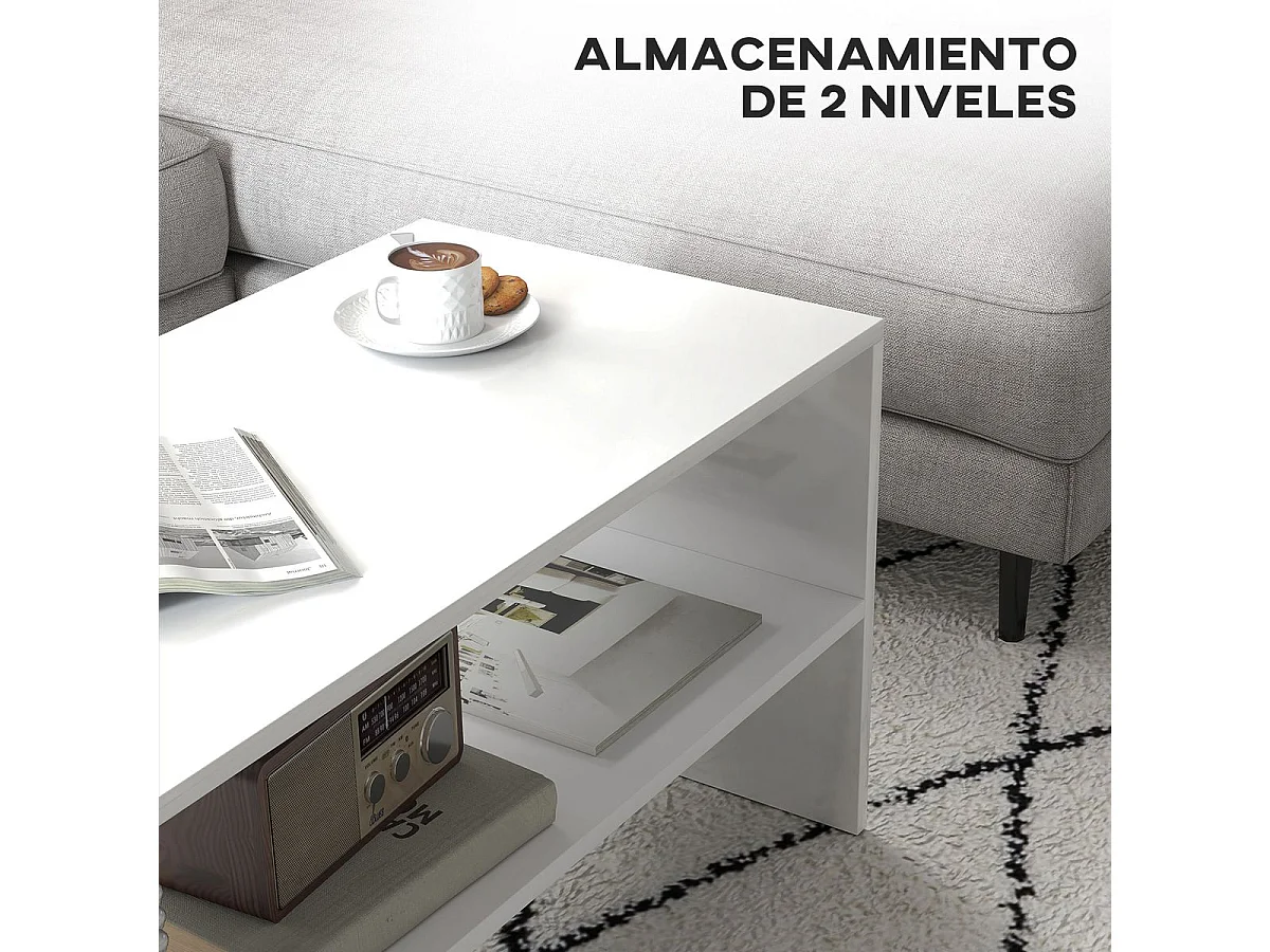 Mesa de centro Aura Homcom estante inferior blanco 41,5x100x40 cm