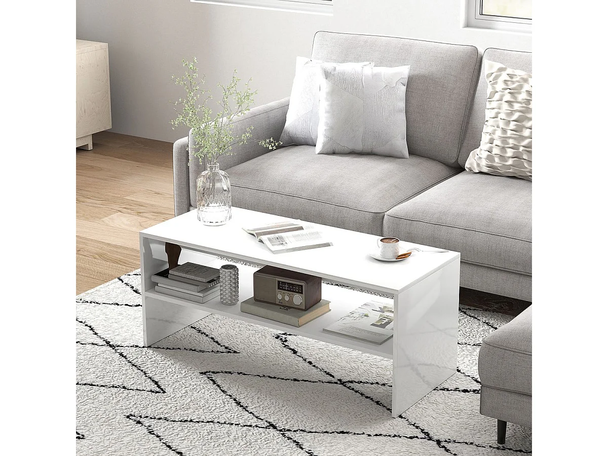 Mesa de centro Aura Homcom estante inferior blanco 41,5x100x40 cm