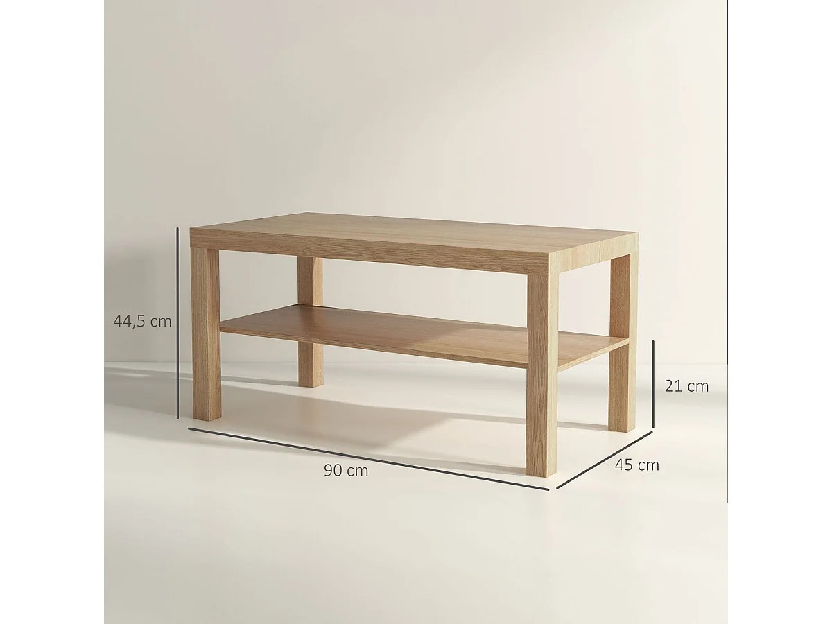 Mesa de centro Terra Homcom estante inferior natural 44,5x90x45 cm