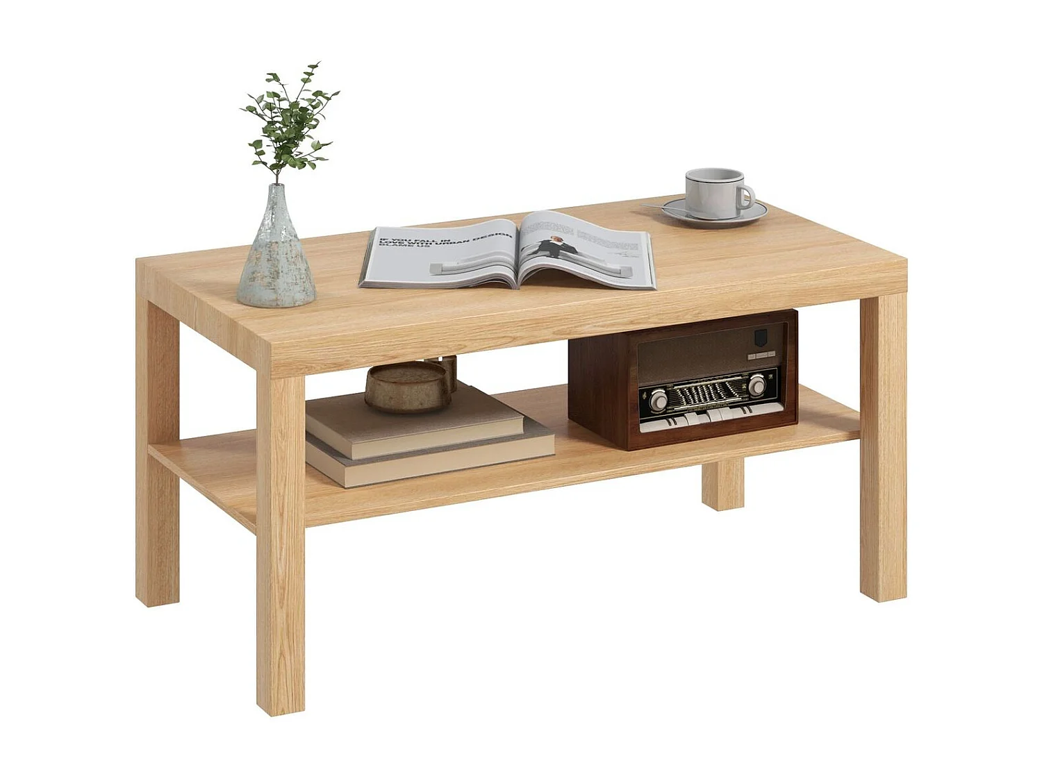 Mesa de centro Terra Homcom estante inferior natural 44,5x90x45 cm