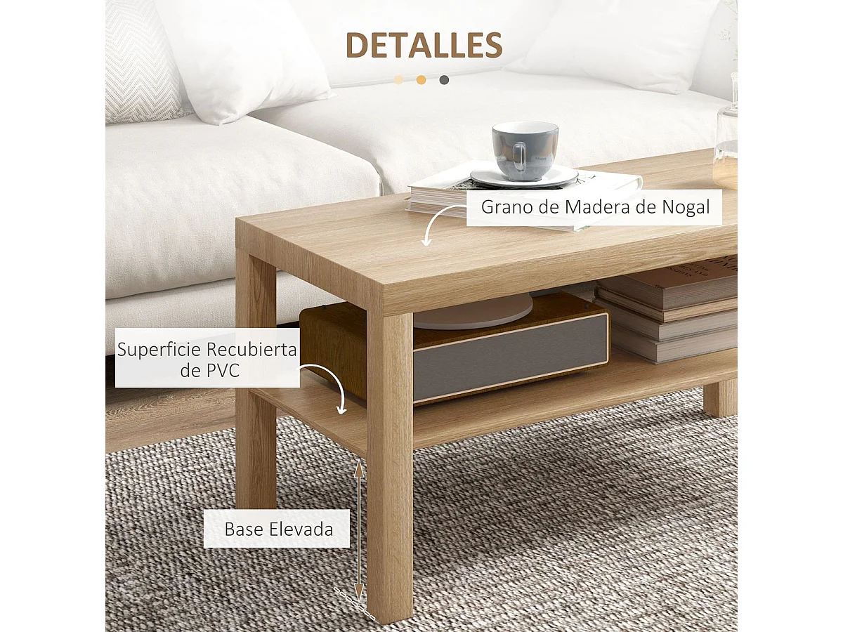 Mesa de centro Terra Homcom estante inferior natural 44,5x90x45 cm