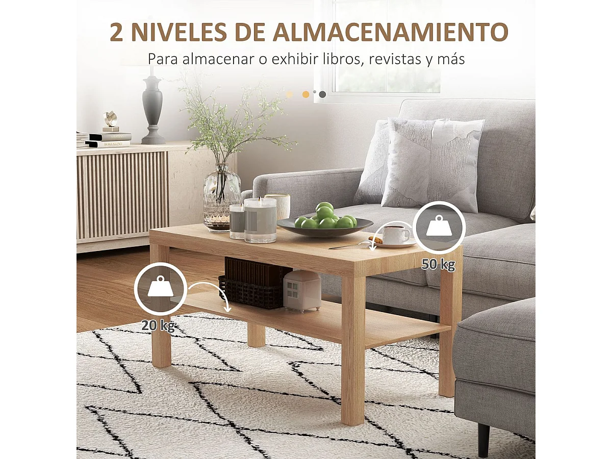 Mesa de centro Terra Homcom estante inferior natural 44,5x90x45 cm