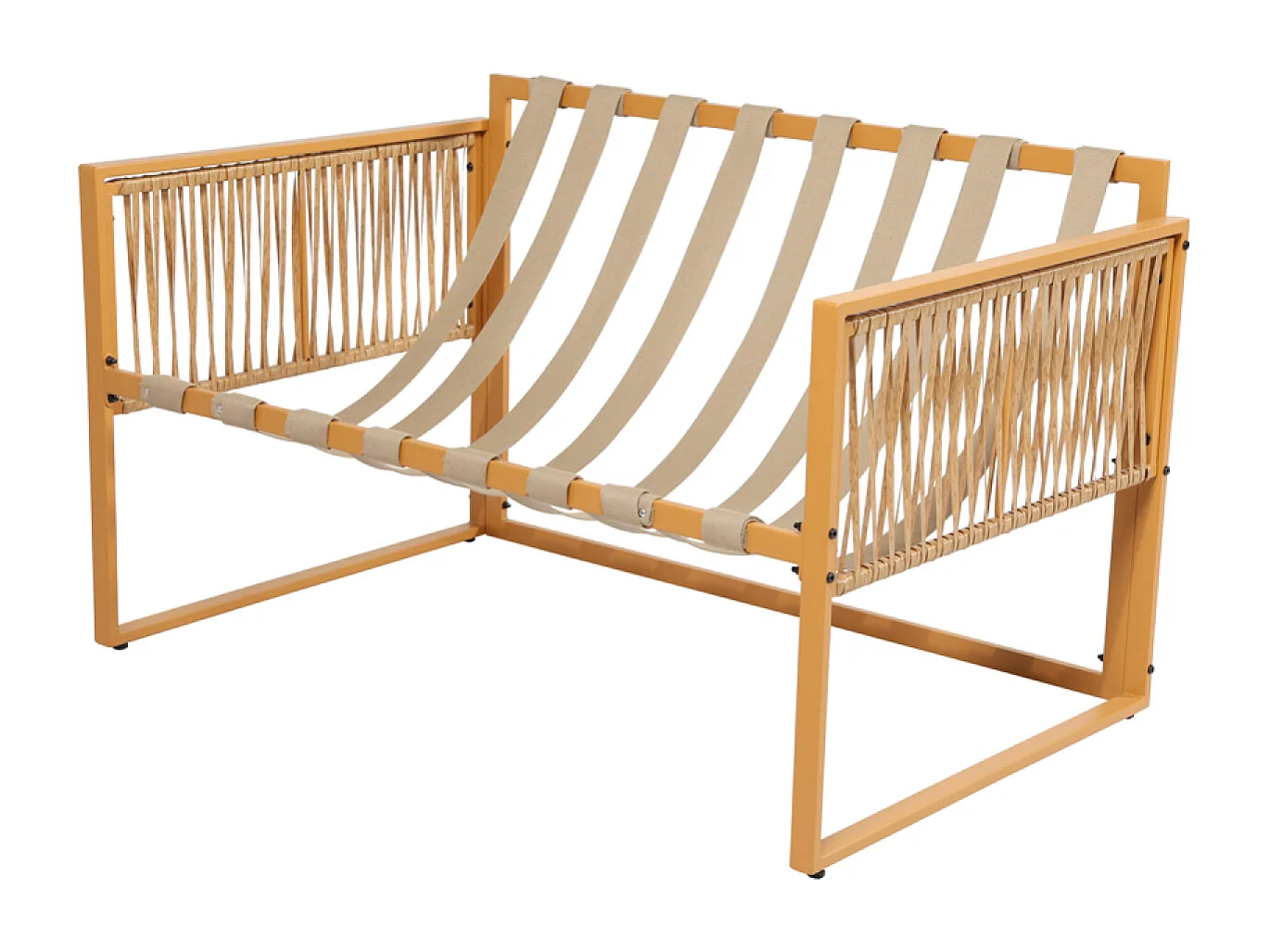 Salon de jardin 4 places effet rotin coussins blancs TURINI