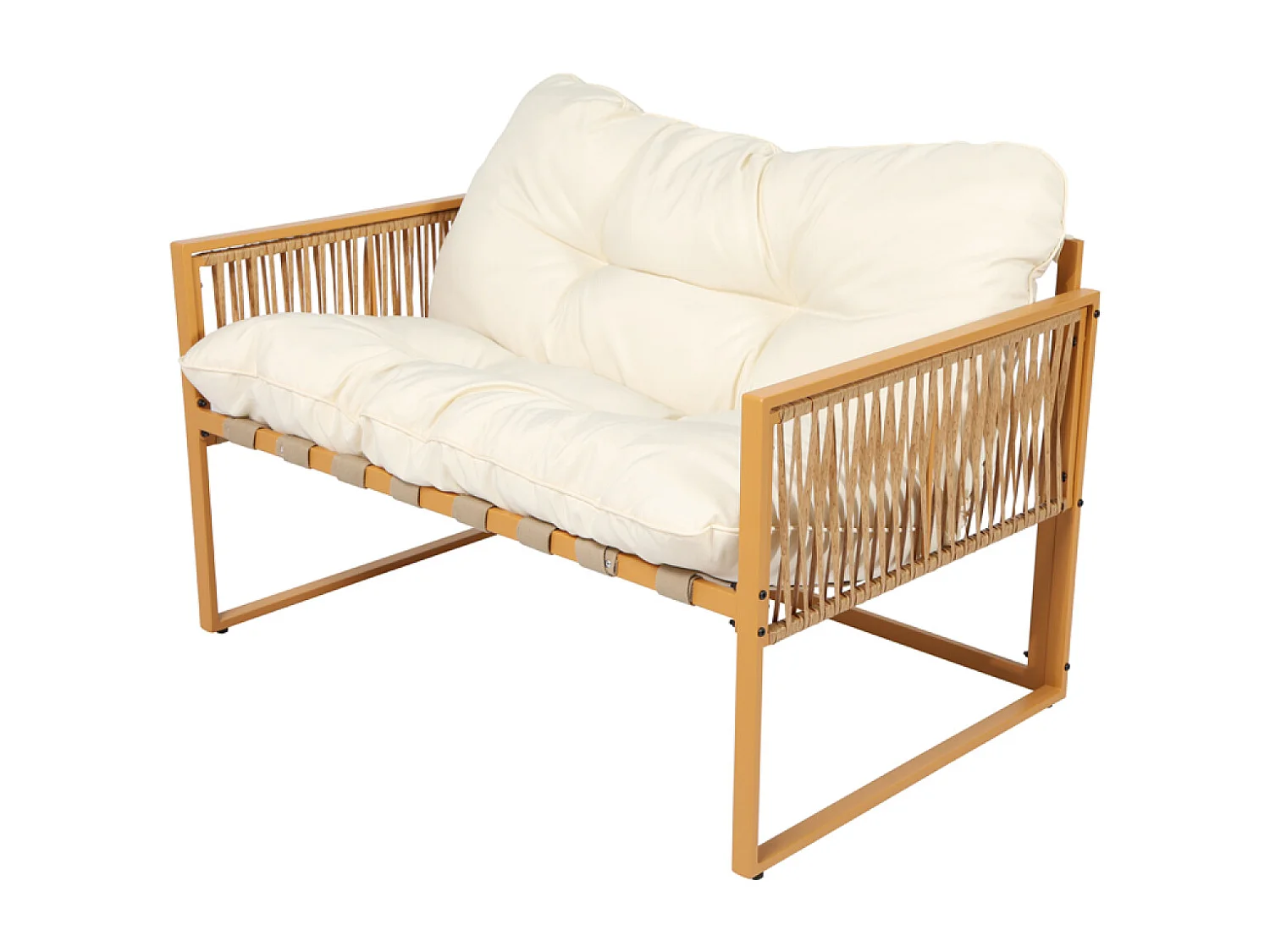 Salon de jardin 4 places effet rotin coussins blancs TURINI