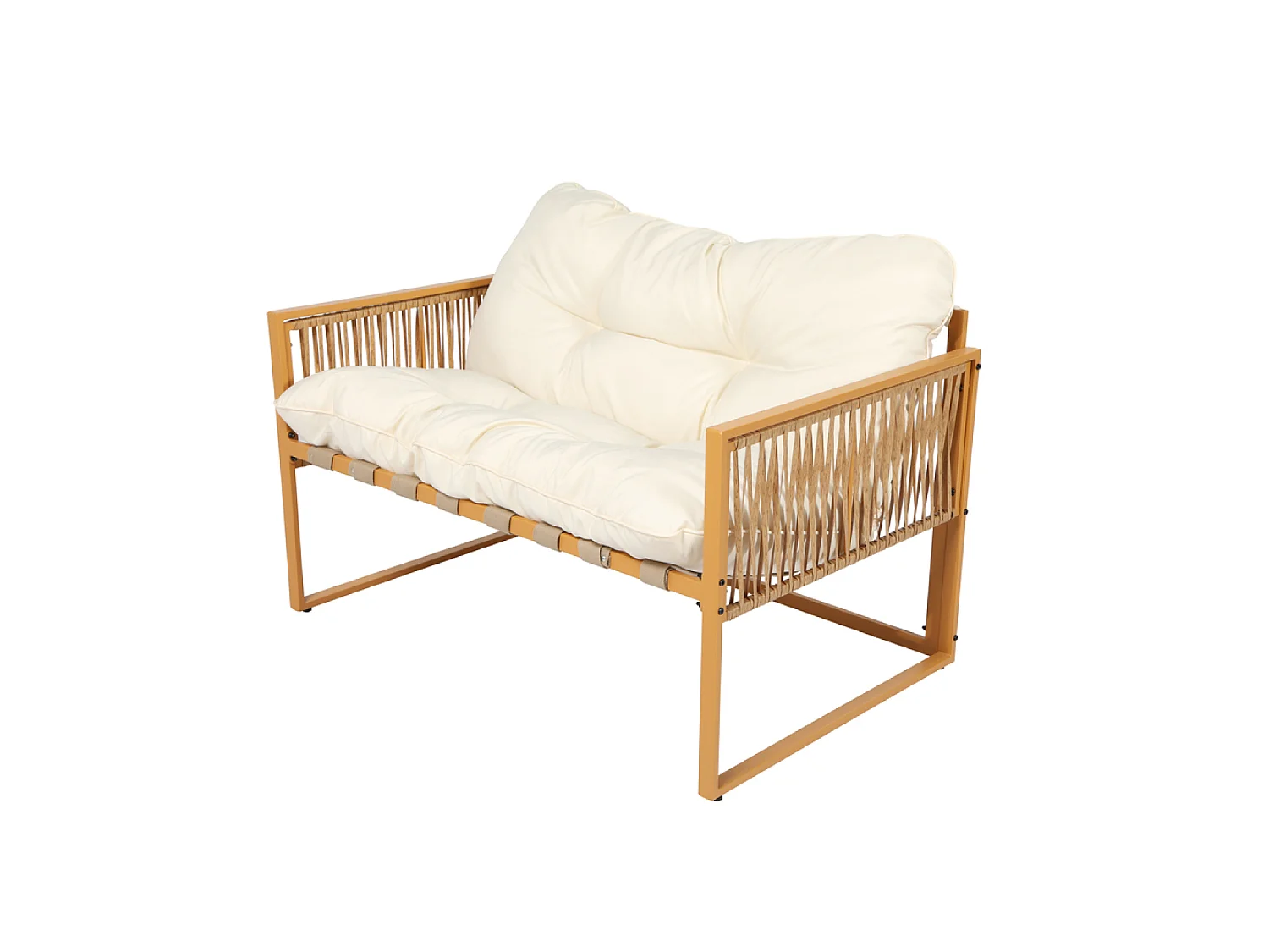 Salon de jardin 4 places effet rotin coussins blancs TURINI