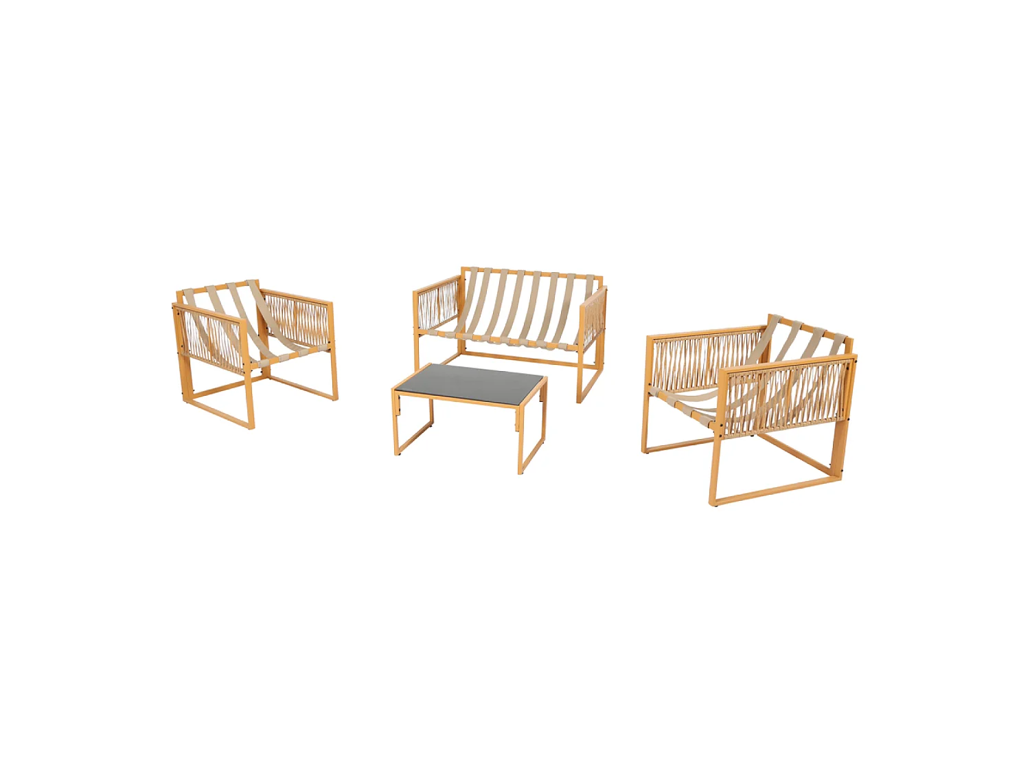 Salon de jardin 4 places effet rotin coussins blancs TURINI