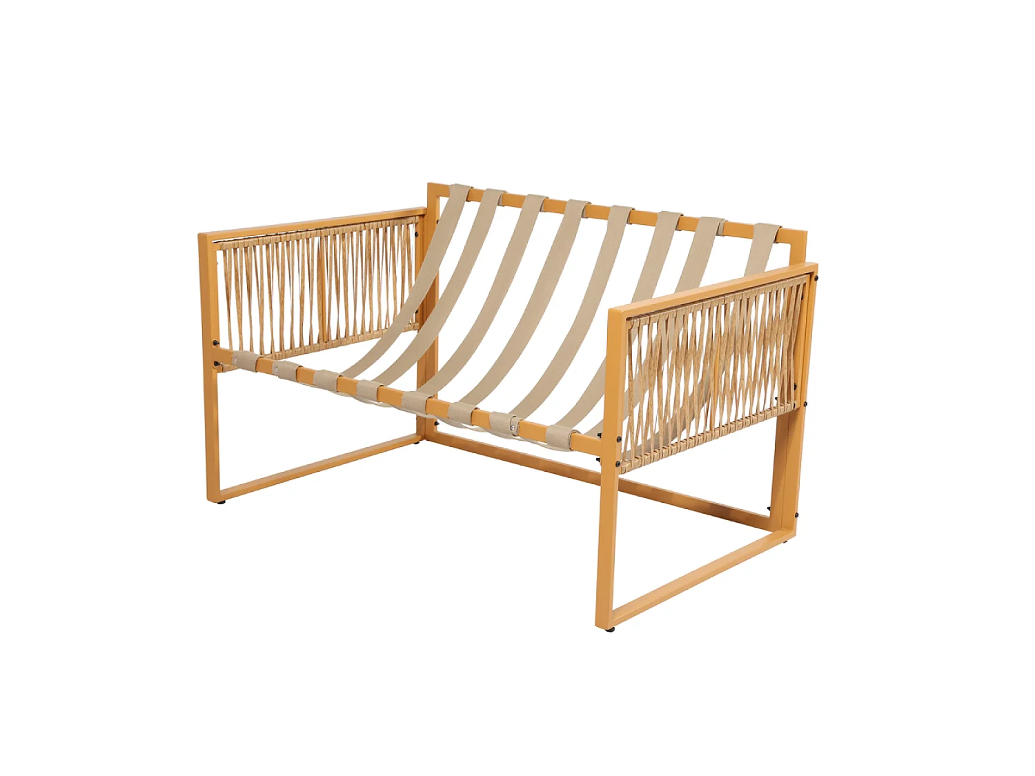 Salon de jardin 4 places effet rotin coussins blancs TURINI