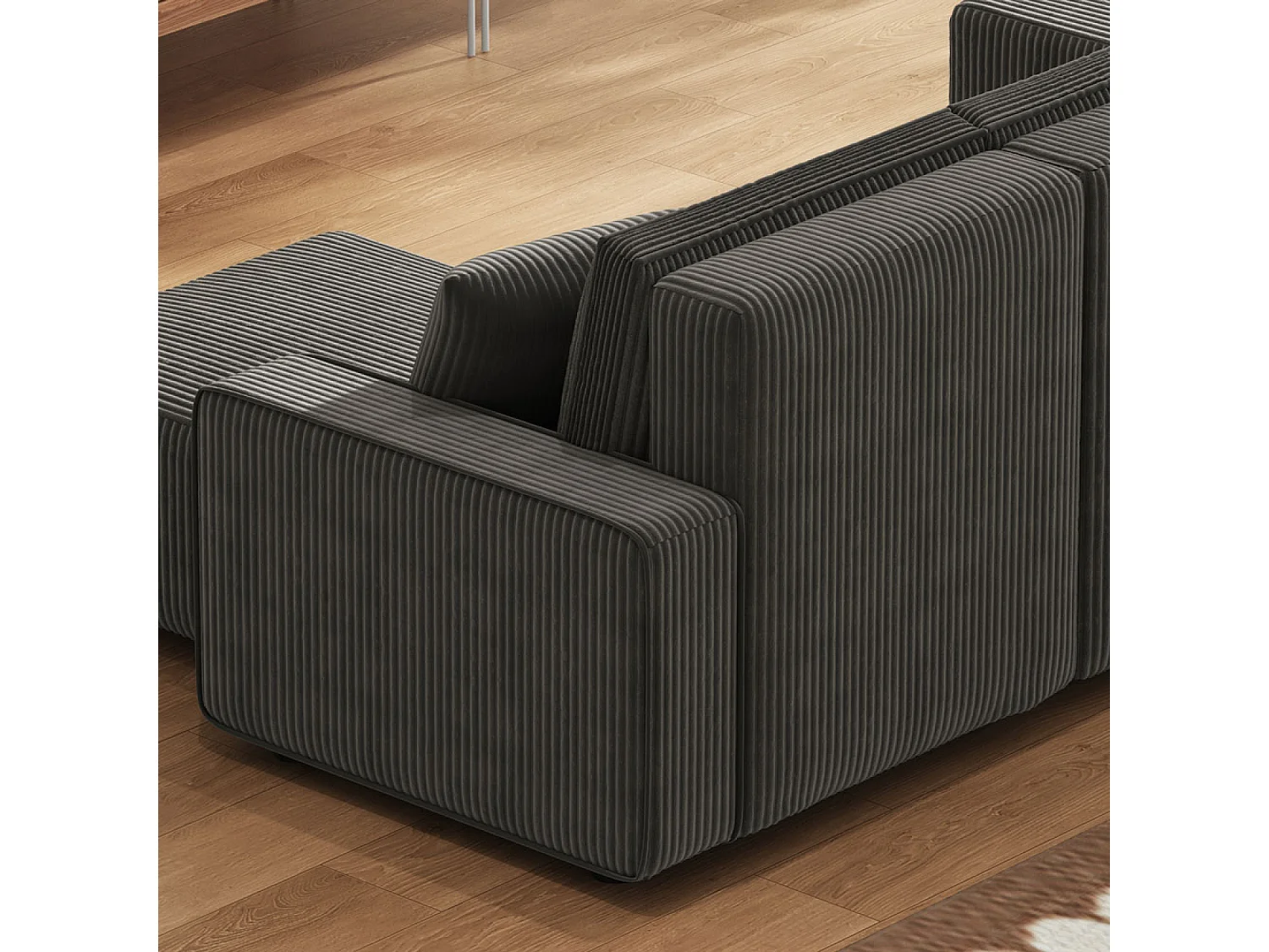 Canapé convertible 6 places avec coffre en velours côtelé anthracite SALISBURY