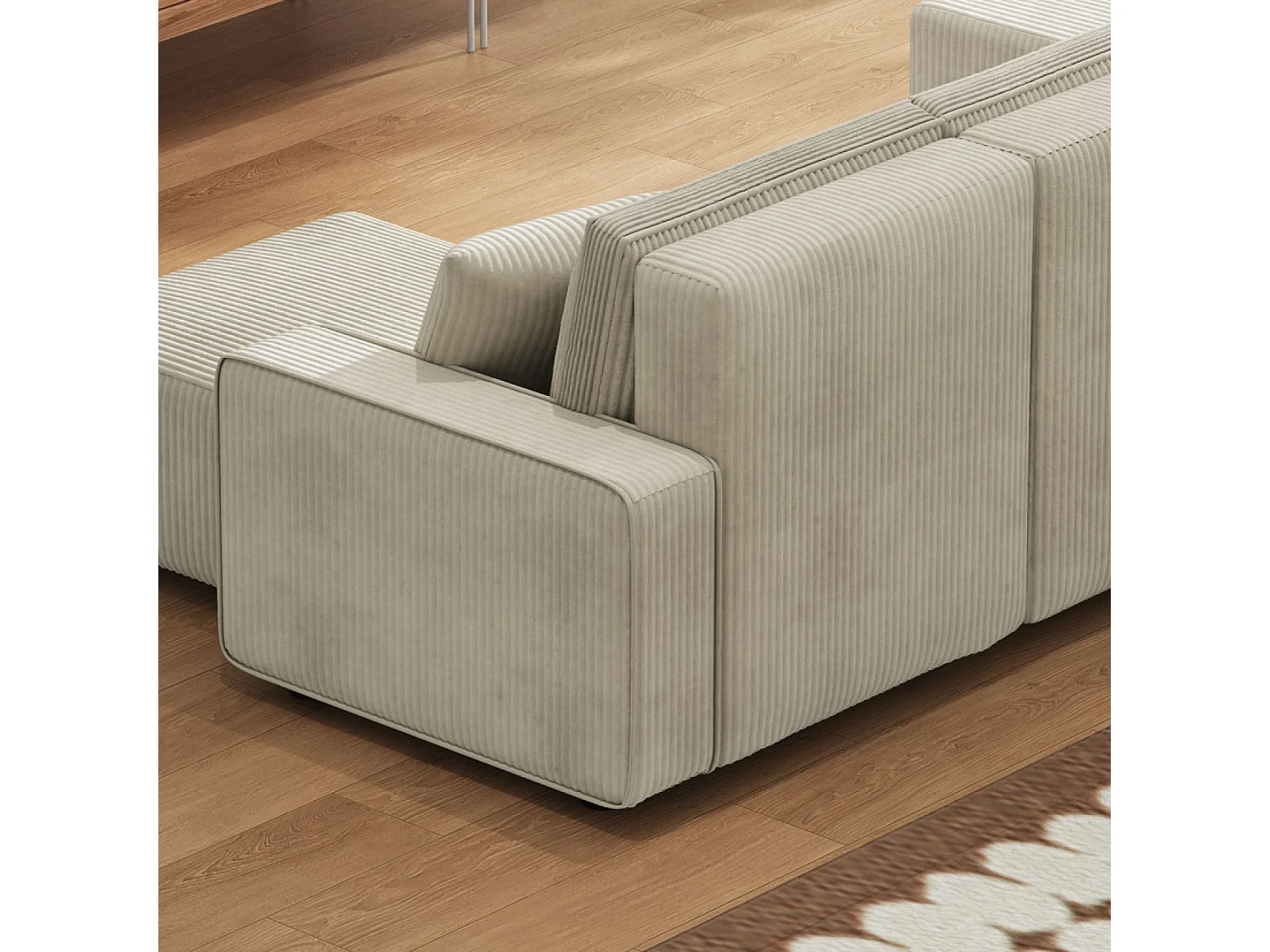 Canapé panoramique convertible 6 places avec coffre en velours côtelé beige SALISBURY