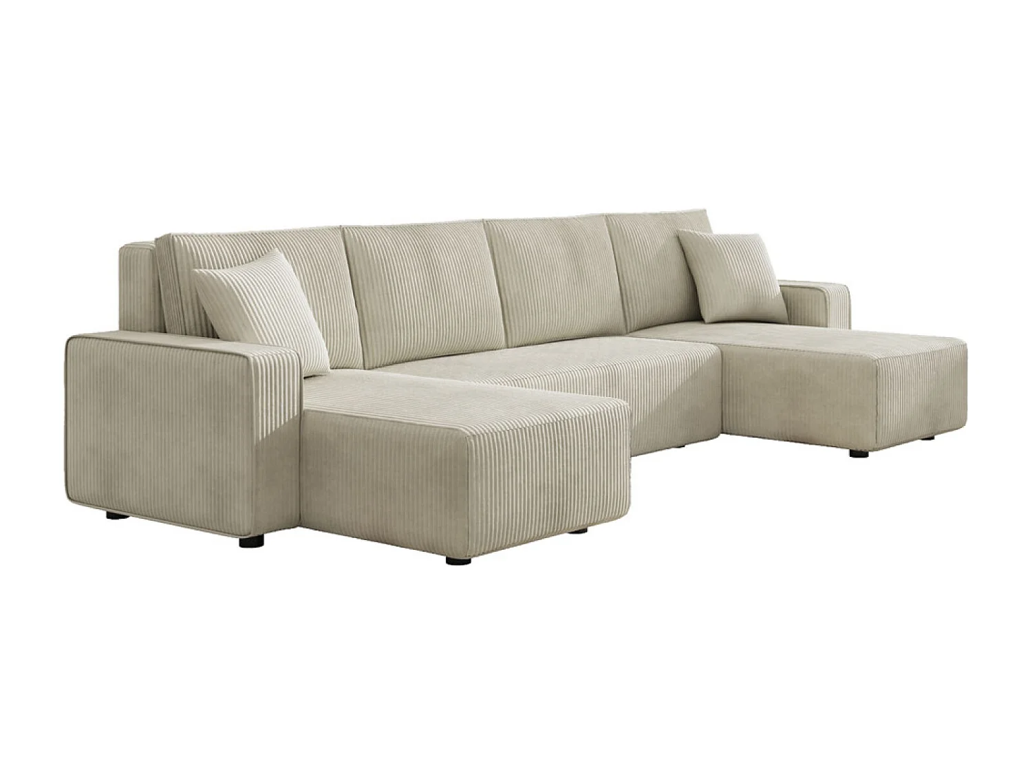 Canapé panoramique convertible 6 places avec coffre en velours côtelé beige SALISBURY