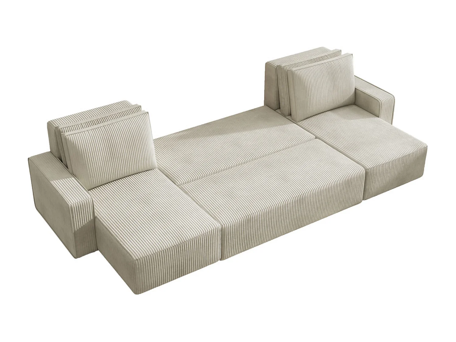 Canapé panoramique convertible 6 places avec coffre en velours côtelé beige SALISBURY