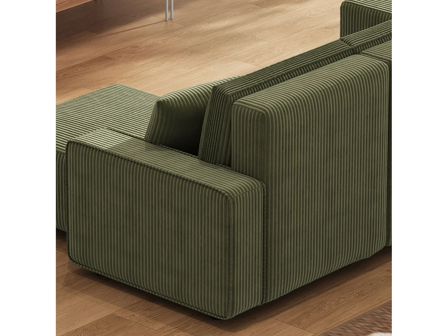 Canapé panoramique convertible 6 places avec coffre en velours côtelé vert SALISBURY