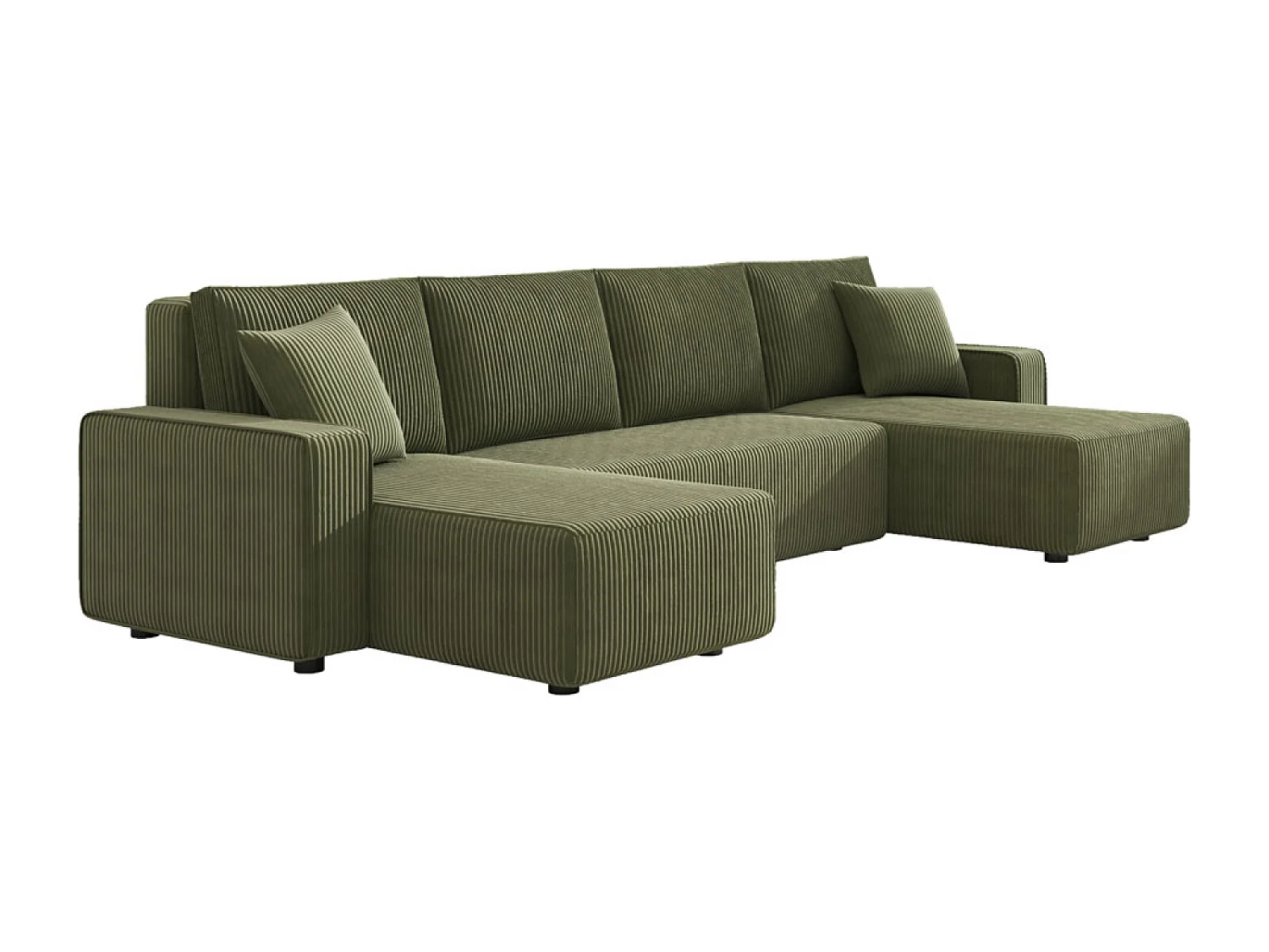 Canapé panoramique convertible 6 places avec coffre en velours côtelé vert SALISBURY