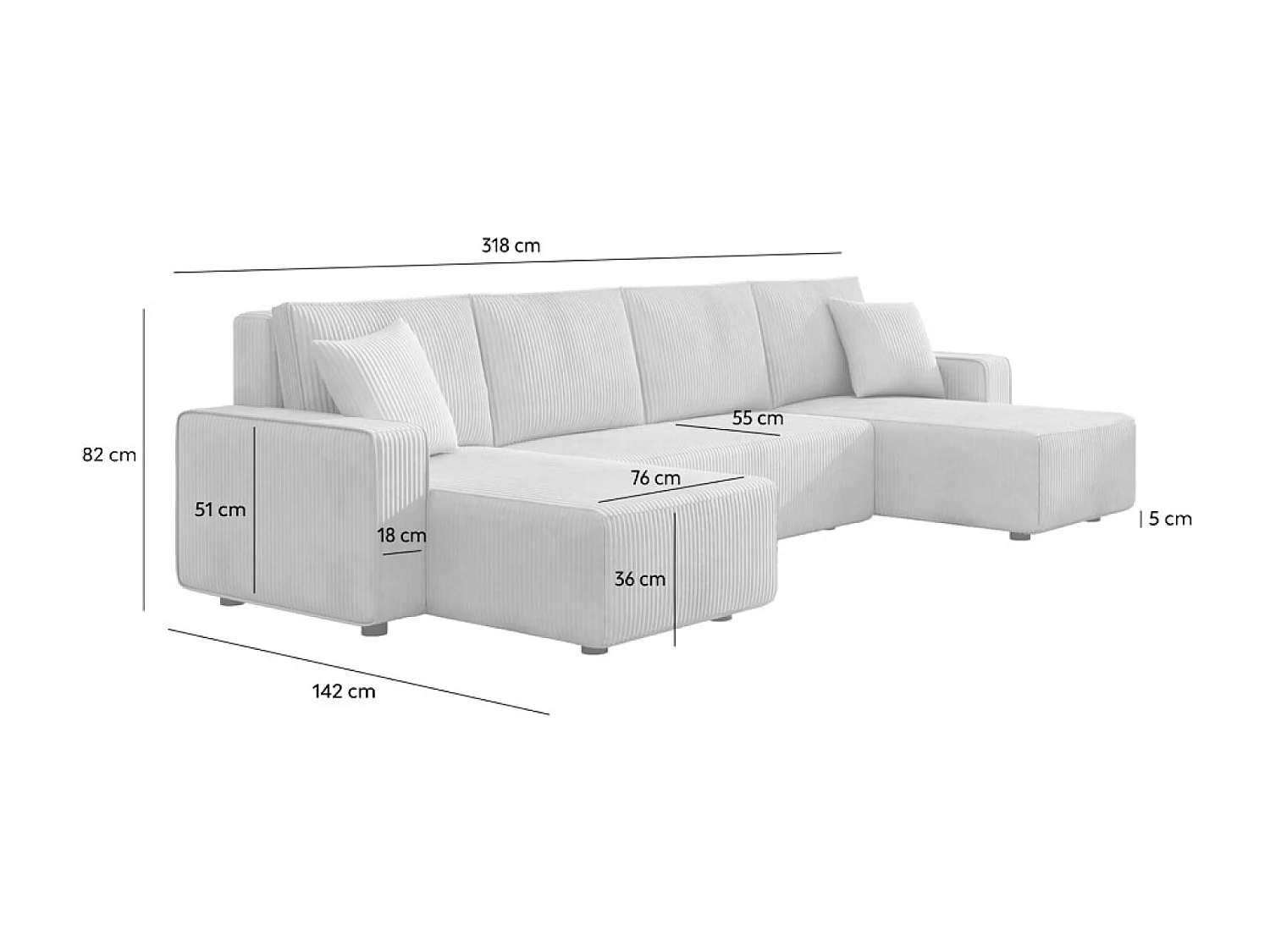 Canapé panoramique convertible 6 places avec coffre en velours côtelé vert SALISBURY