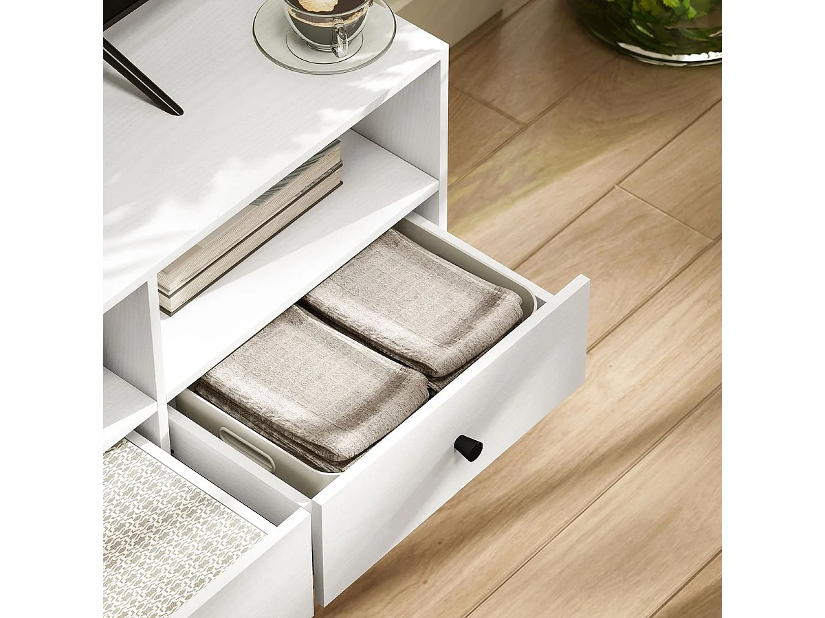 Mueble TV Alaska Homcom 3 cajones + 3 compartimentos blanco 45x120x34 cm