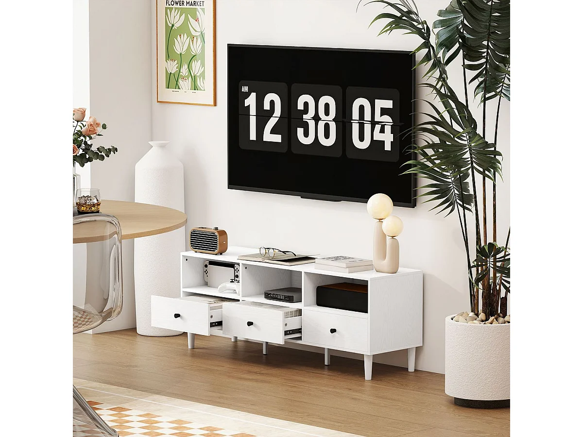 Mueble TV Alaska Homcom 3 cajones + 3 compartimentos blanco 45x120x34 cm