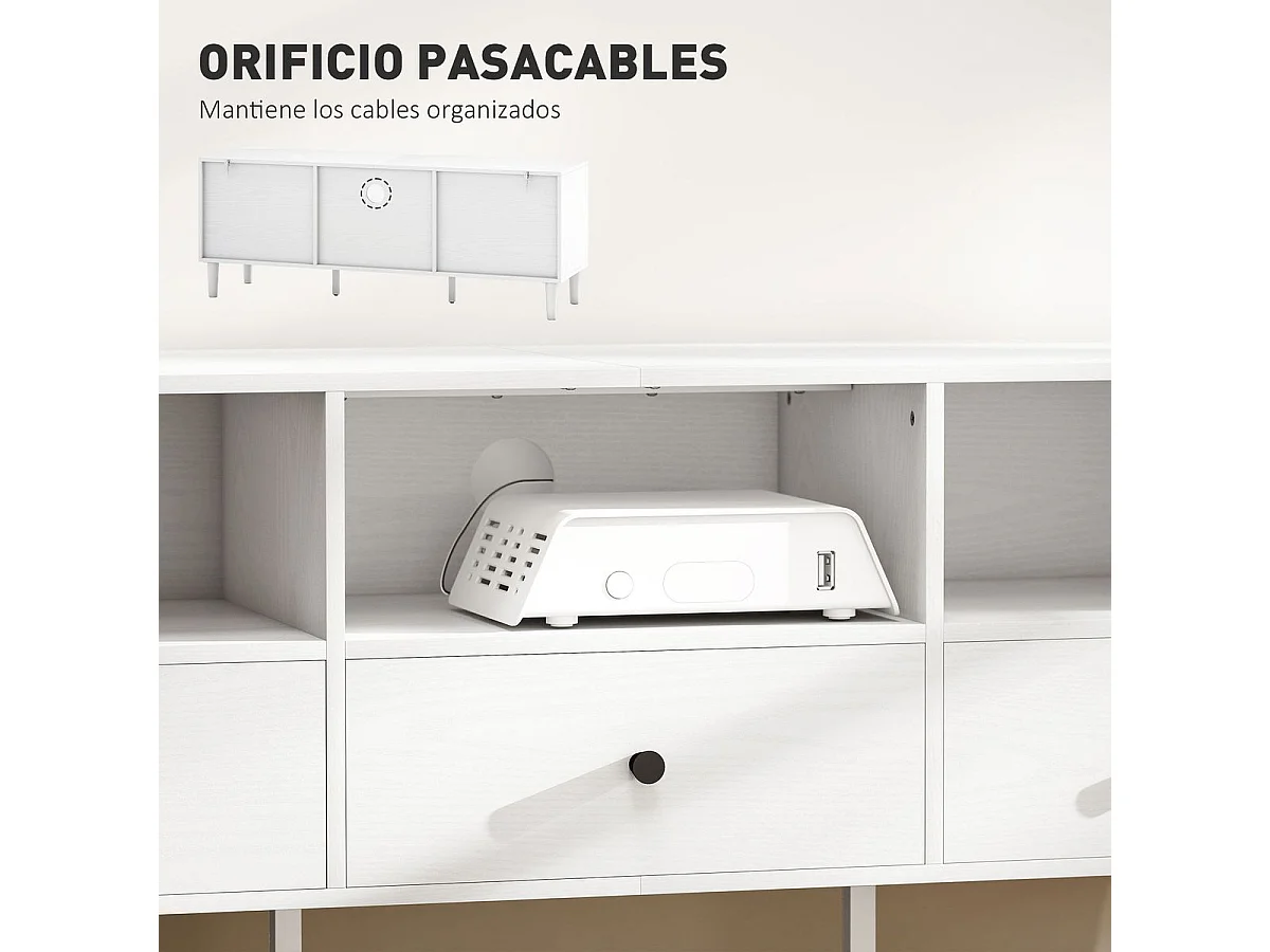 Mueble TV Alaska Homcom 3 cajones + 3 compartimentos blanco 45x120x34 cm