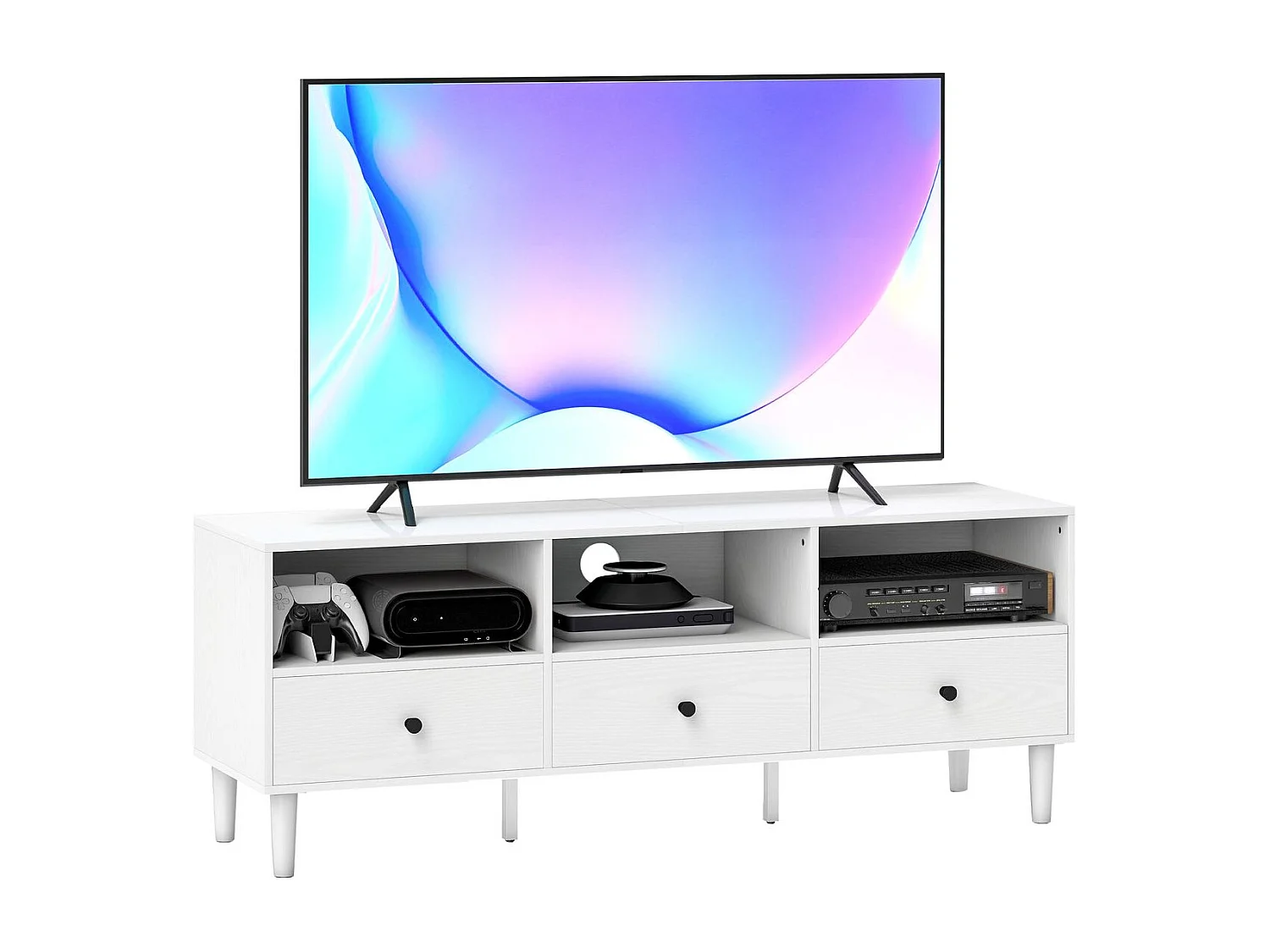Mueble TV Alaska Homcom 3 cajones + 3 compartimentos blanco 45x120x34 cm