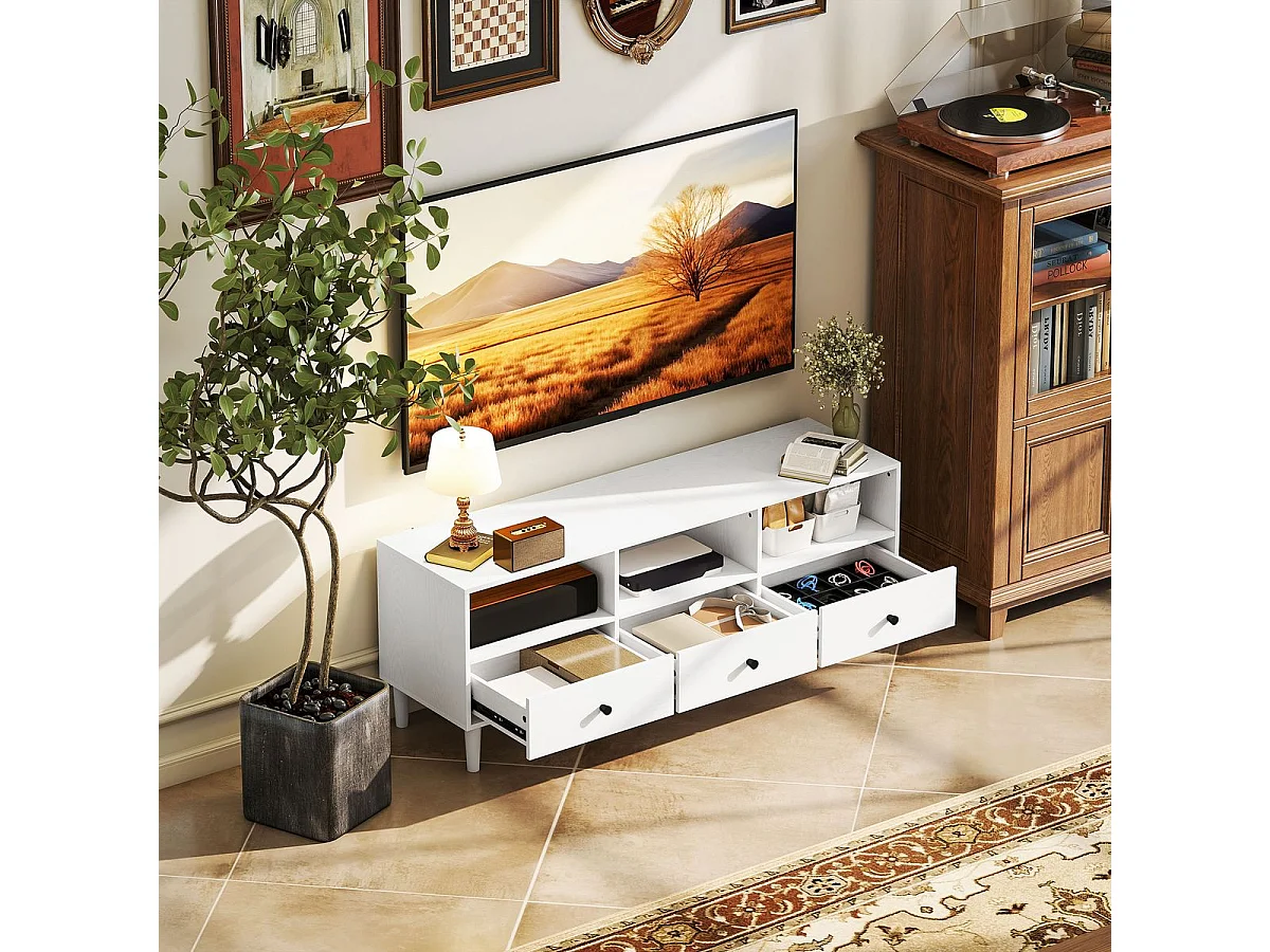 Mueble TV Alaska Homcom 3 cajones + 3 compartimentos blanco 45x120x34 cm