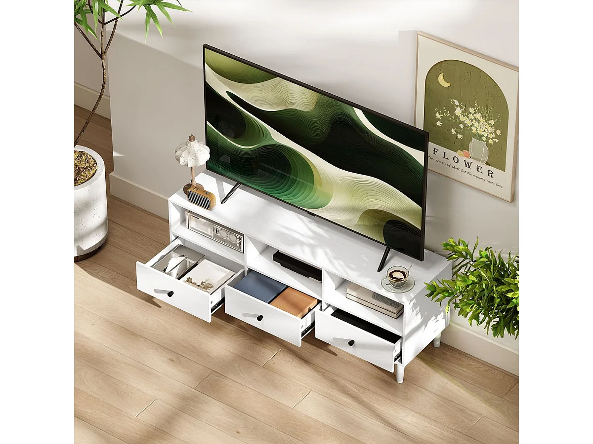 Mueble TV Alaska Homcom 3 cajones + 3 compartimentos blanco 45x120x34 cm