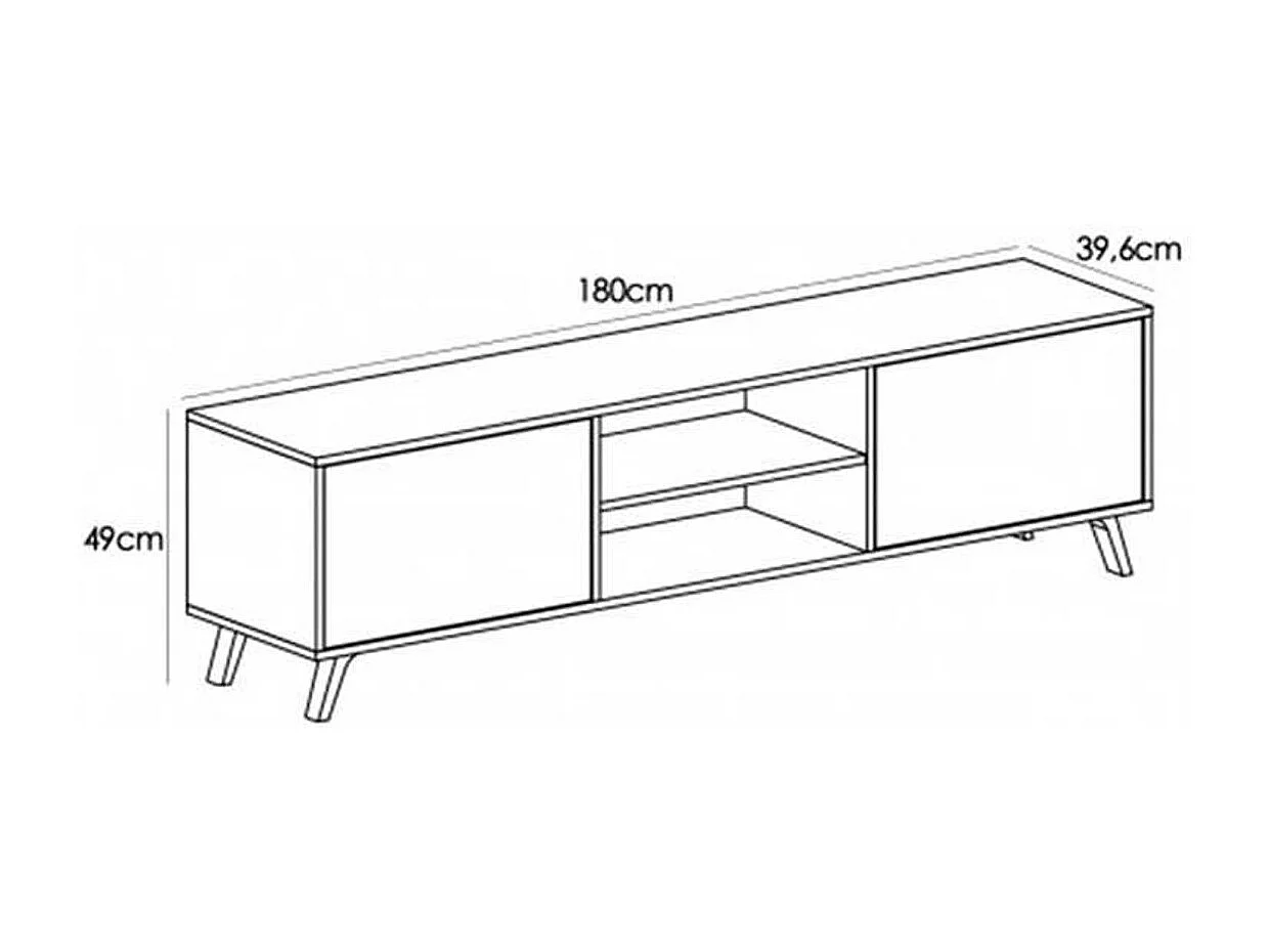Mueble bajo TV Soto 2 armarios+2 huecos abiertos blanco/roble 49x180x39,6 cm