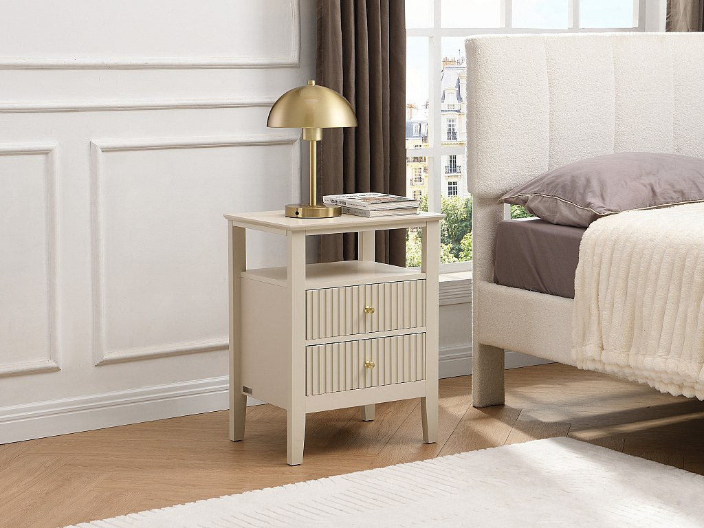 Nachttisch 2er-Set 2 Schubladen & 1 Ablage – MDF – Beige – NIRIVA günstig online kaufen