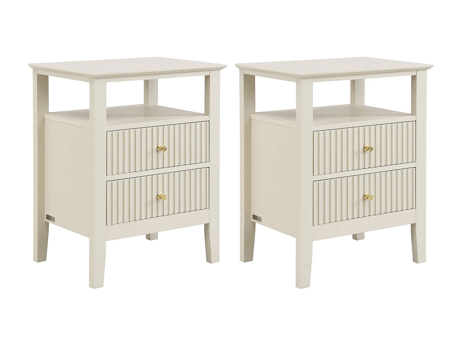 Lot de 2 tables de chevet 2 tiroirs et 1 tablette - MDF - Beige - NIRIVA