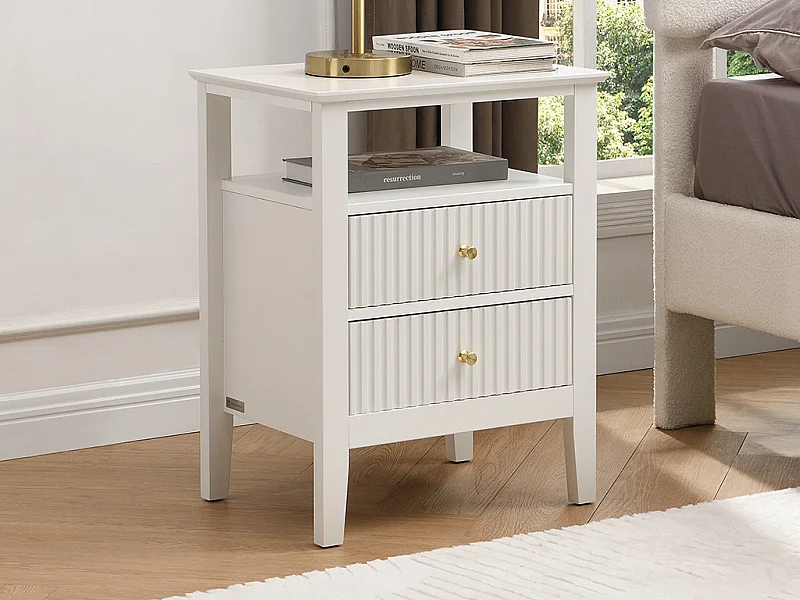 Lot de 2 tables de chevet 2 tiroirs et 1 tablette - MDF - Blanc- NIRIVA