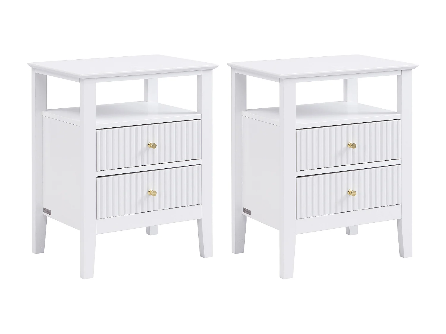 Lot de 2 tables de chevet 2 tiroirs et 1 tablette - MDF - Blanc- NIRIVA