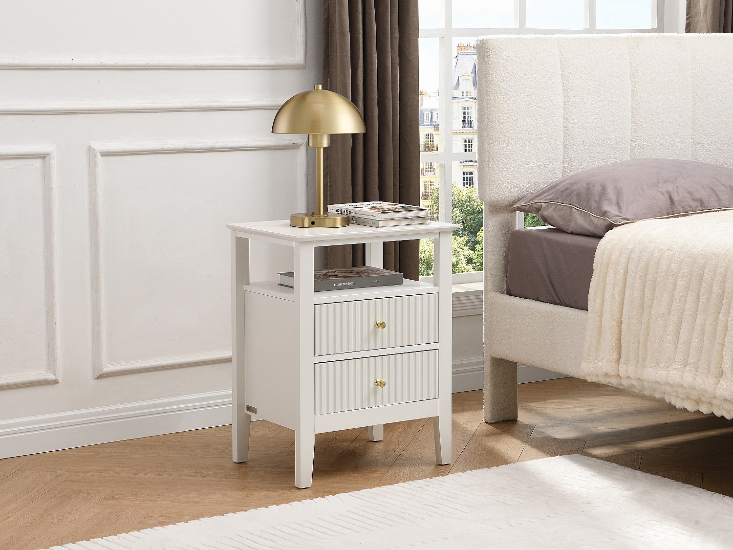 Nachttisch 2er-Set 2 Schubladen & 1 Ablage – MDF – Weiß – NIRIVA günstig online kaufen