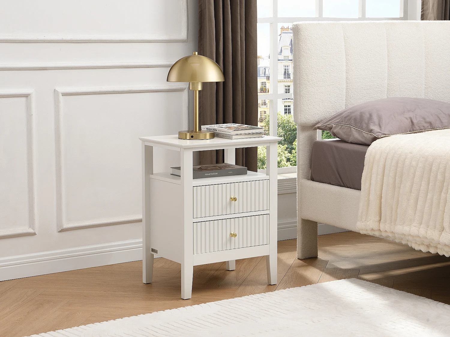 Lot de 2 tables de chevet 2 tiroirs et 1 tablette - MDF - Blanc- NIRIVA