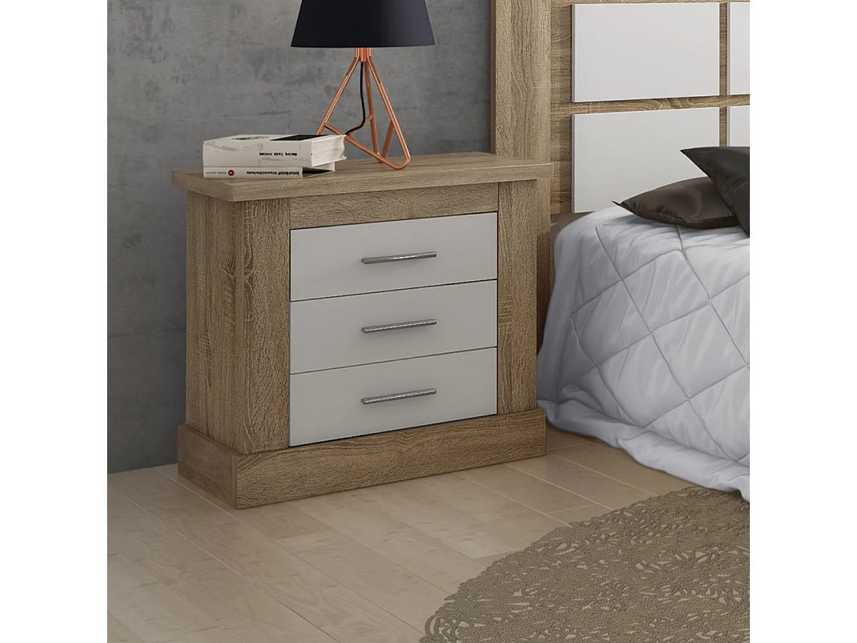 Mesita de noche Chellen 3 cajones cambria/blanco 63,8x66x39,6 cm
