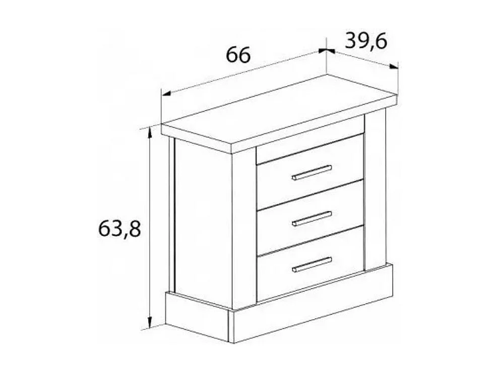 Mesita de noche Chellen 3 cajones cambria/blanco 63,8x66x39,6 cm