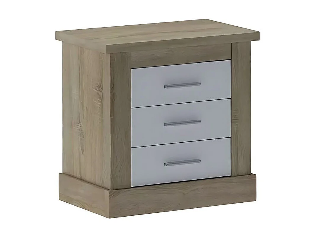 Mesita de noche Chellen 3 cajones cambria/blanco 63,8x66x39,6 cm